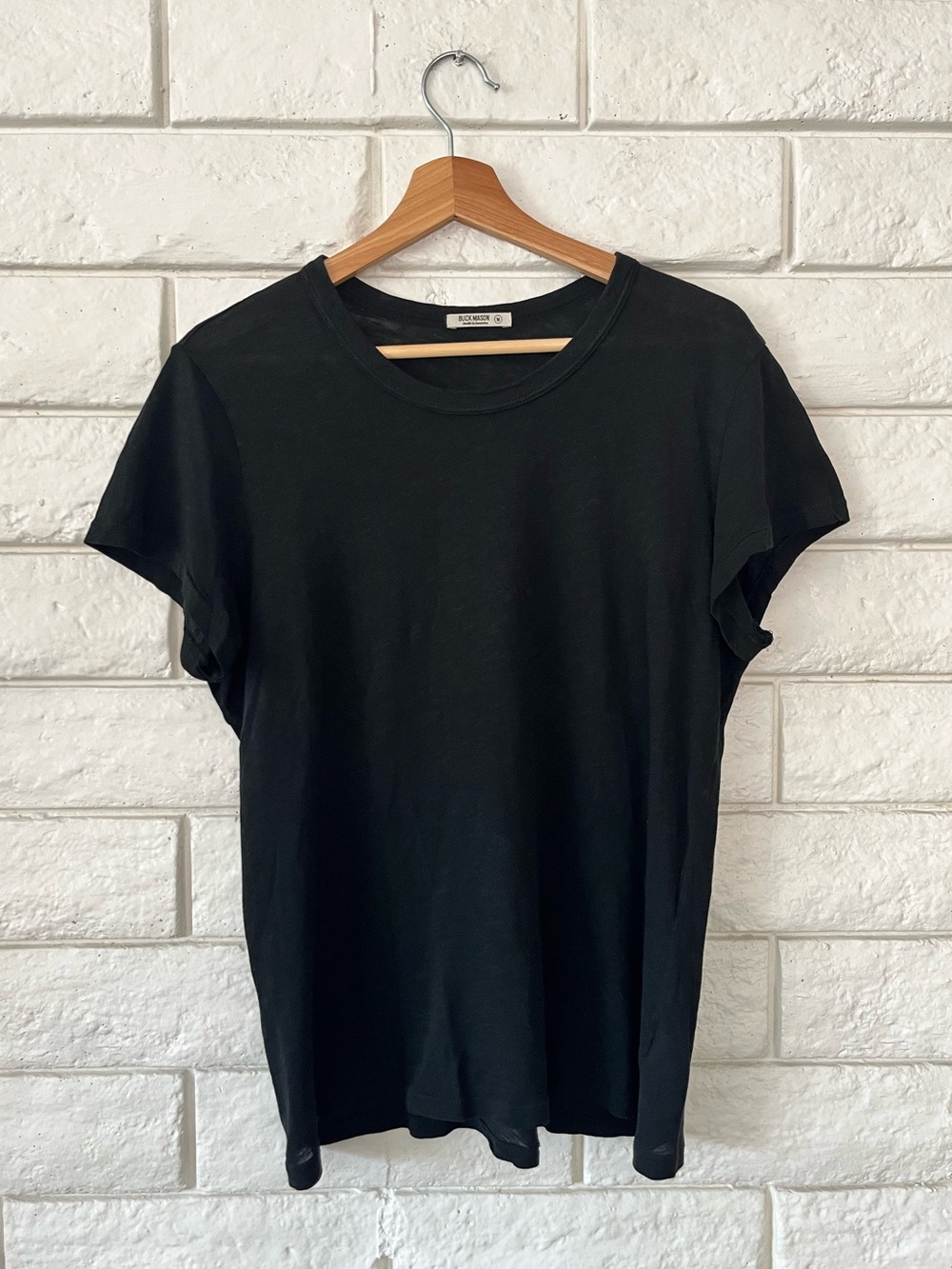 Buck Mason Women's Slub Cotton Classic Fit Easy Crew Made in USA Black T-Shirt
